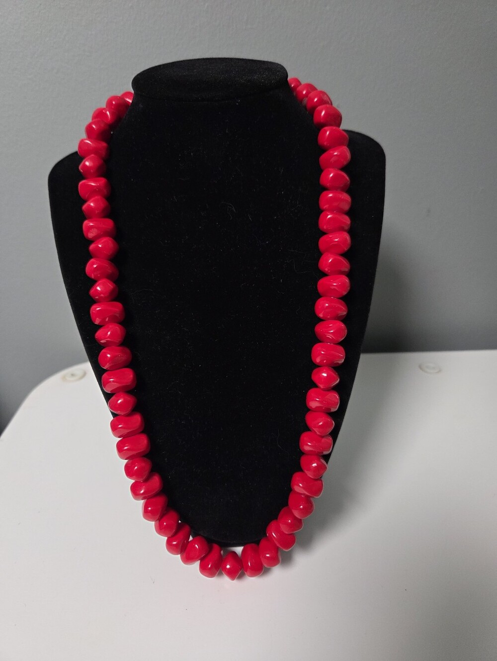Vintage Red Bead Nugget 14mm Wide Beaded Necklace 19.75
